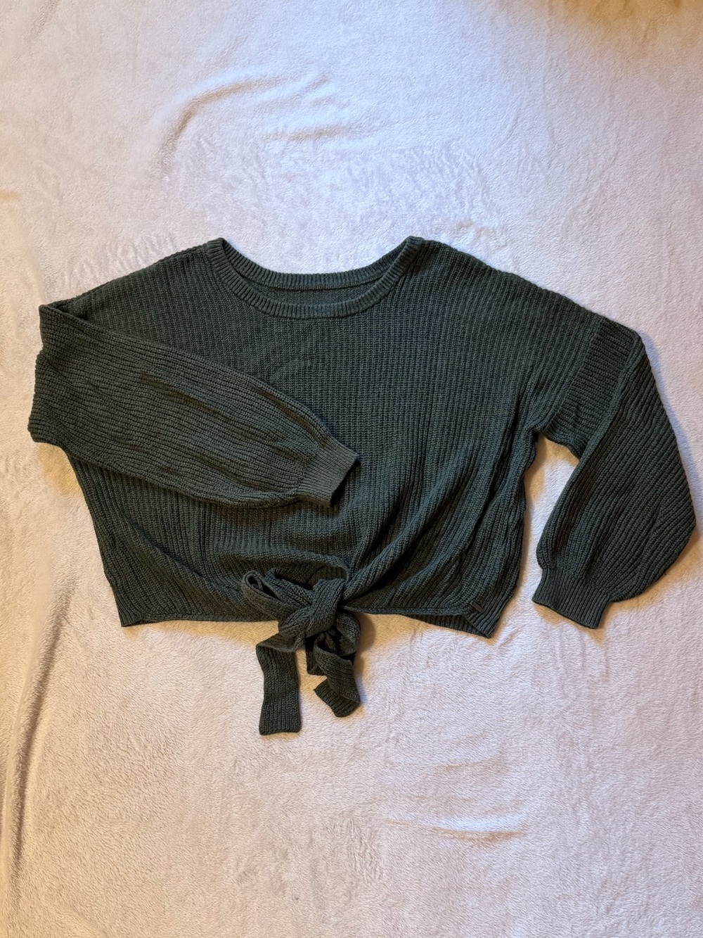 Hollister Olive Green Tie-Front Ribbed Sweater